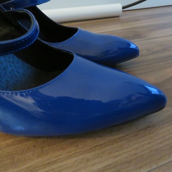 L'INTERVALLE Stefani Blue Patent Leather Block Heel Mary Jane Shoes 38 / 7.5-8 - Picture 4 of 15